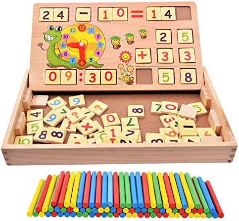 Yongjun MoYu 100PCS Wooden Number Sticks + 70PCS Bricks Blocks Mathematics Material Educational Toy + time learning Snail Teaching Clock Time Learning for Kid Child Maths Early Education Learning