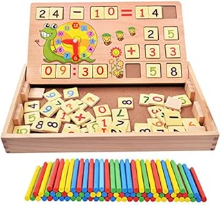 Flex Wooden Montessori Maths Toy, Double Sided Board With Counting Stick, Chalk & Eraser, Education Maths Game, Children's Number Time Counting Drawing Learning Board. Great Gift for 3 Years And Above