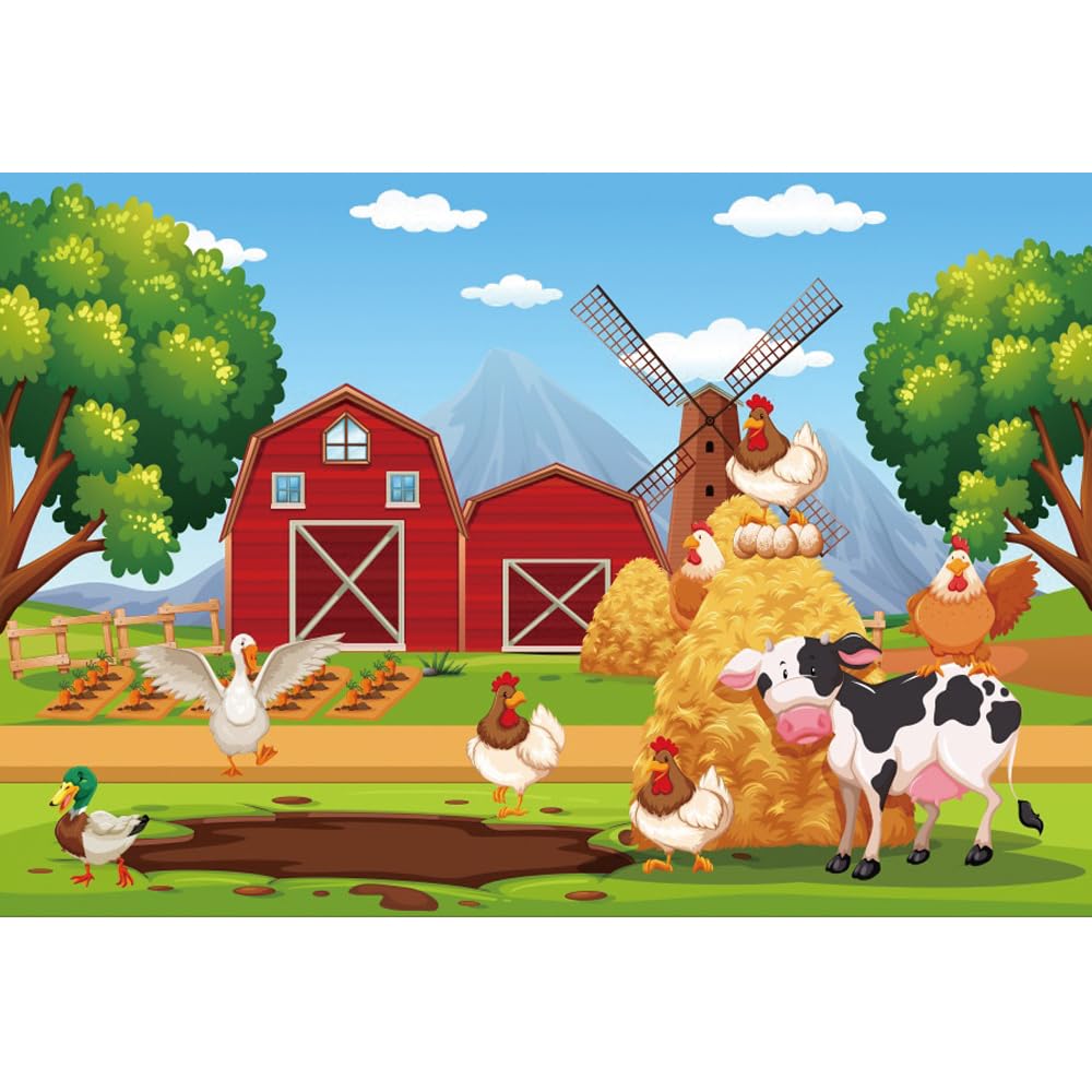 Aoihrraan 2,2x1,5m Cartoon Boerderij Dieren Achtergrond Rode Schuur Herfst Oogst Magazijn Fotografie Pasgeboren Baby Shower Kleine Boer Verjaardagsfeestje Jongen