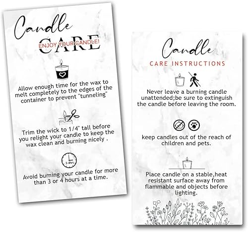 Miniatura 6 de Tarjeta de instrucciones de cuidado de velas hecha a mano, paquete de 50 unidades de 3.5 x 2 pulgadas para fabricantes de velas hechas a mano, cera