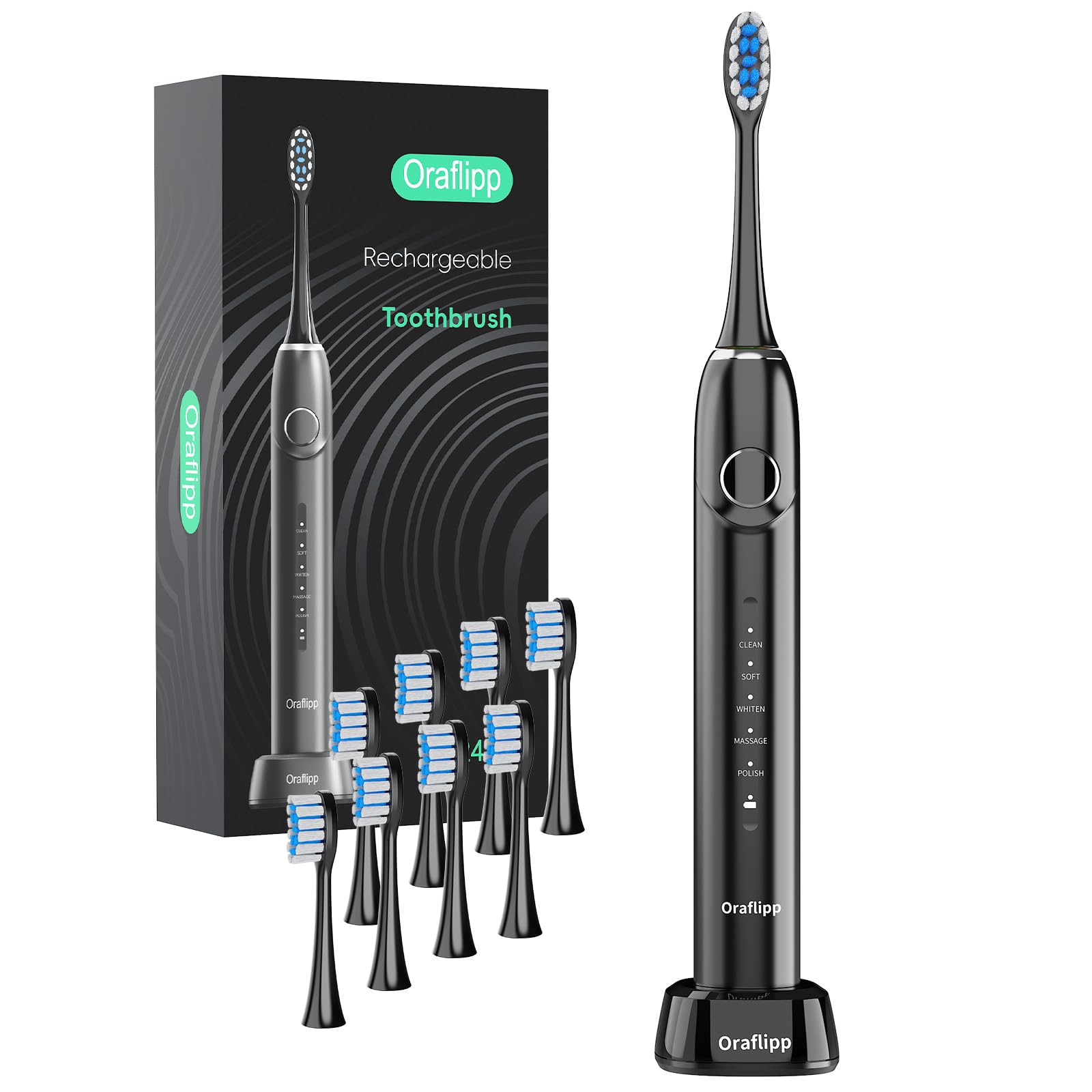 sonic electric toothbrush - 40,000 vpm electric toothbrush with 5 modes, smart timer and mode memory, ipx7 waterproof, 30 day battery life incl