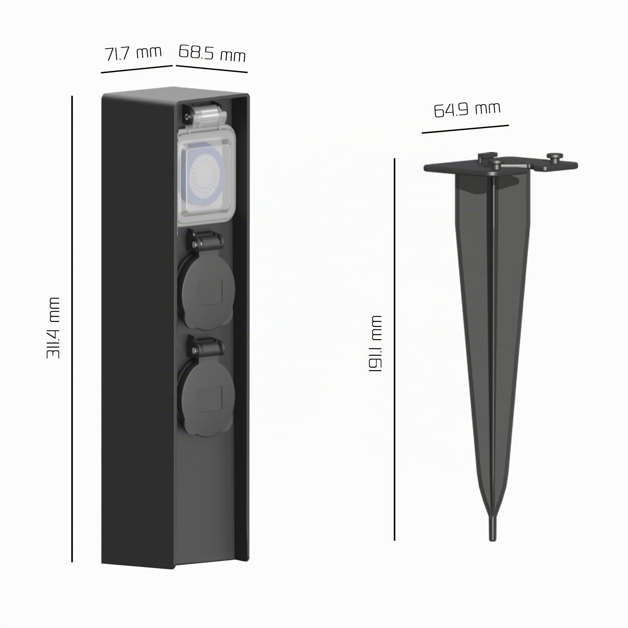 Ledvion - Prise Extérieure avec Poteau, Incl. Capteur, 2 Prises, Étanche IP44, Garantie 3 Ans