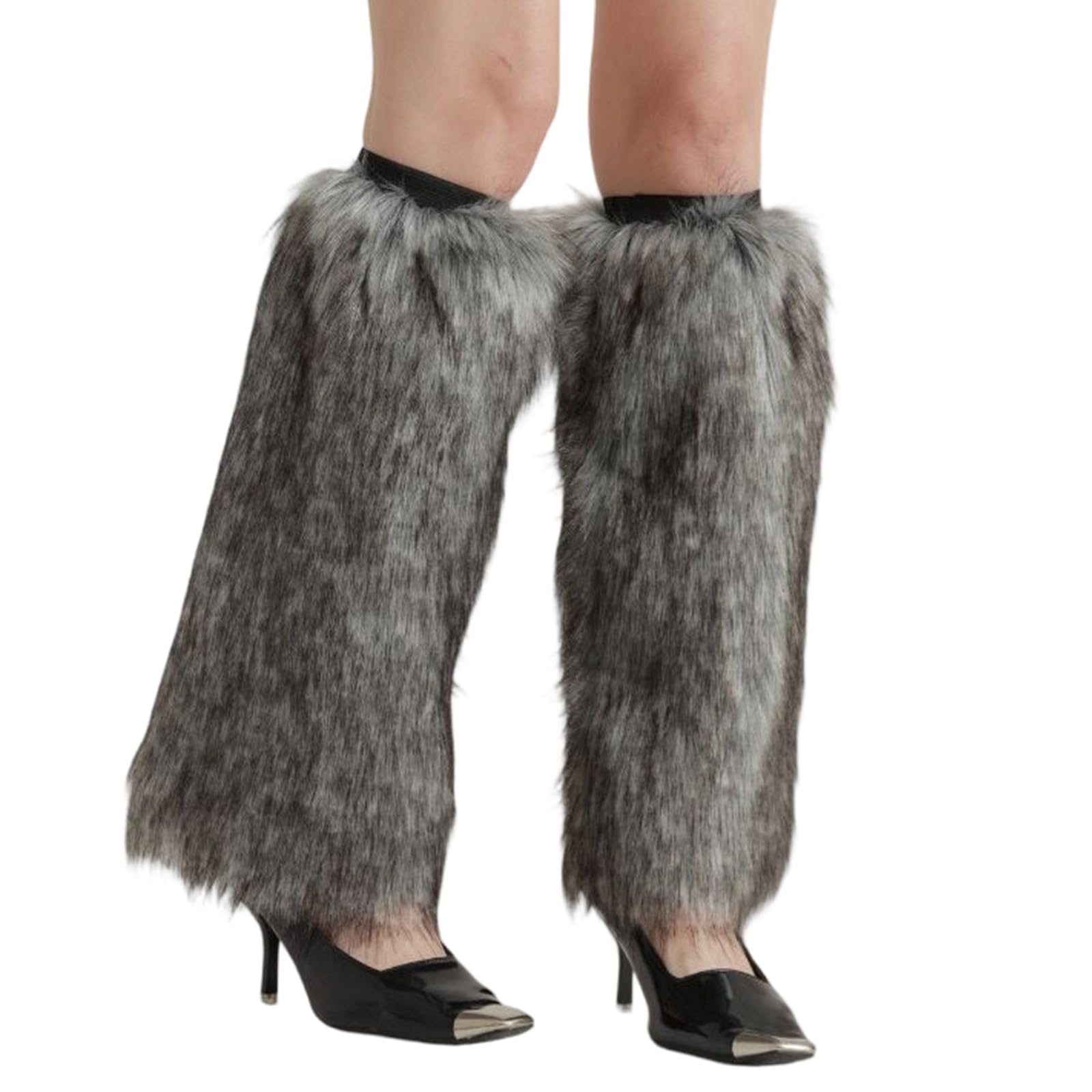 MICFENY Plush Wolf Knee Sleeves Realistic Design Furry Elastic Cuffs Leg Warmer For Halloween and Christmas Costume Decoration