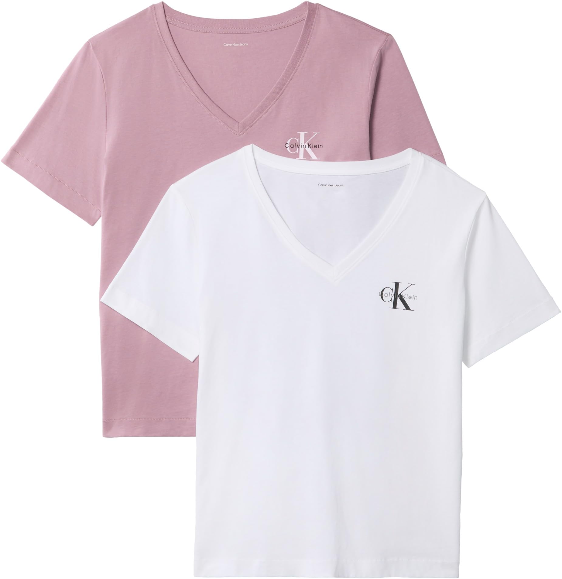 Calvin Klein Damen T-Shirt mit A-Logo Vn, 2er-Pack, Lv047C906G, Rot (Dusky Orchid/Bright White), Größe M