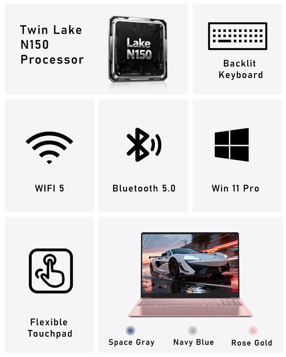 FUNYET 2025 PC Portatile 16'' Celeron N150 Core 3.6GHz Laptop 16 GB RAM 1 TB SSD Win 11 Pro 6000mAh Battery Notebook FHD 1920×1200 USB 3.0 BT 5.0 WIFI 5 Mini-HDMI Tastiera Retroilluminata-Oro Rosa