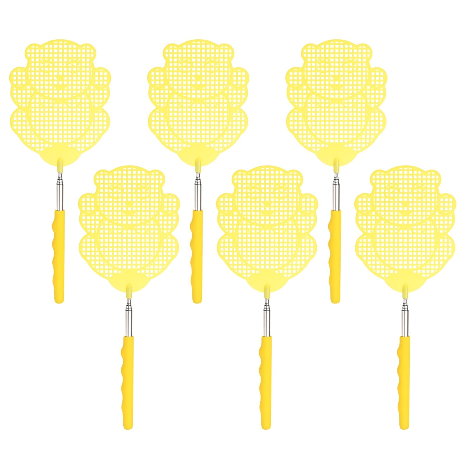 M METERXITY 6-Pack Fly Swatter for Indoors, Plastic Fly Swatter Heavy Duty with Stainless Steel Telescopic Handle for Garden/Indoor/Outdoor/Kitchen/Office [Yellow]