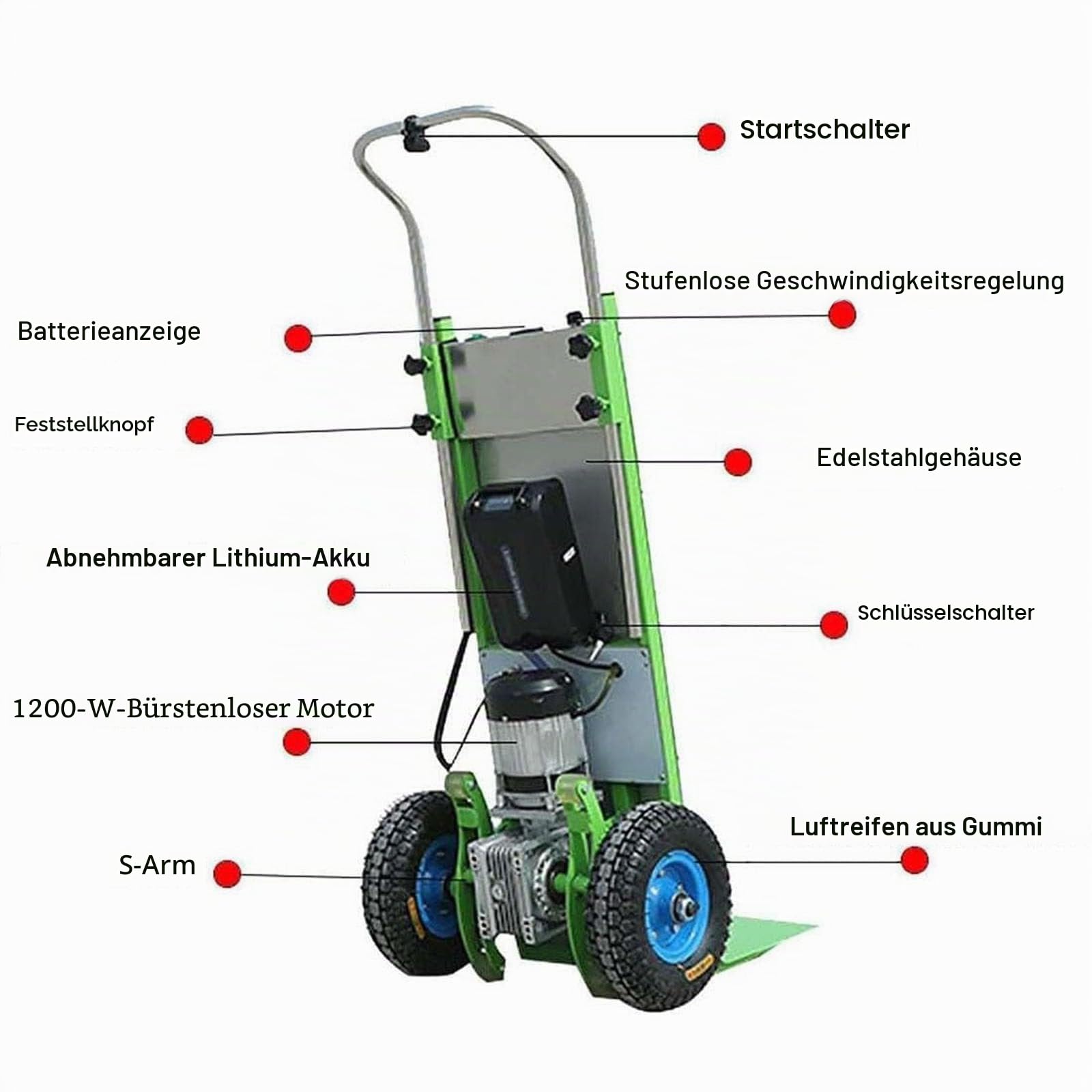 Elektrischer Treppensteiger, 1200 W Elektrisch Sackkarre Treppensteiger, Bürstenloser Motor, 400 Kg Tragkraft – Kann Treppen Und Abstiege BewäLtigen,001