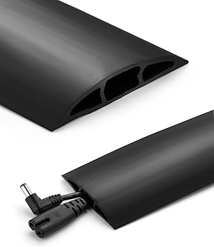 Bates- Floor Cord Cover, 6ft, Cable Cavity 0.6" W x 0.31" H, Heavy Duty Wire Protector, PVC Extension Cords Hider, Protect Cords, Prevent Cable Trips, Cord Hider for Office, Home, Outdoor