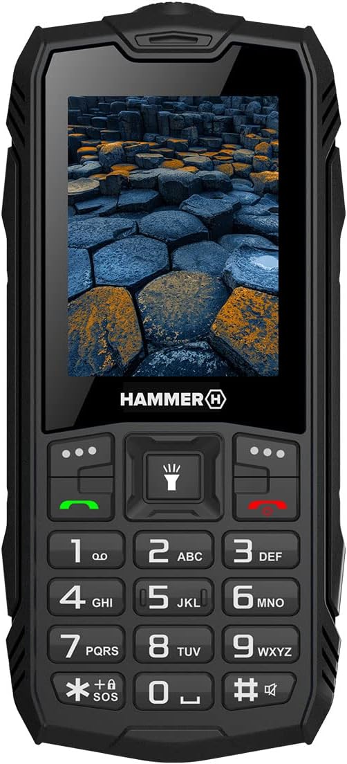 Hammer H Basalt outdoor mobile phone without contract, 2.4 inch colour display, Robust, Mega battery 1800 mAh, Waterproof (IP68), Shockproof, Construction site buttons, Flashlight, Dual SIM