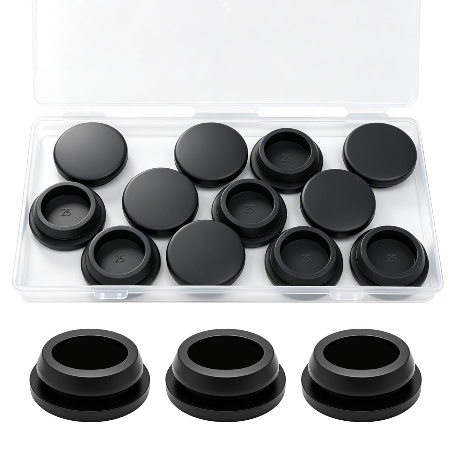 12PCS 25mm Black Rubber Plug, 1inch Silicone Plugs for Round Holes DD044-25B