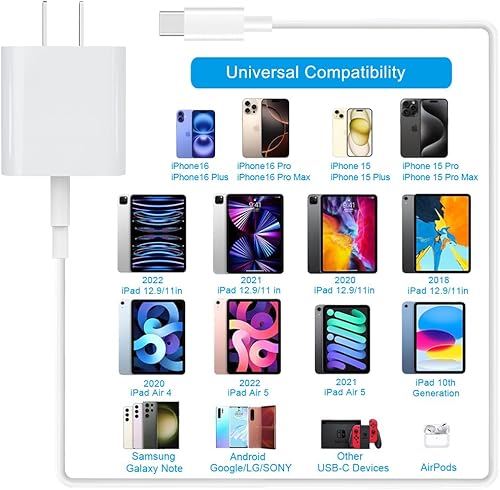 Miniatura 9 de Cargador rápido para iPhone, 20 W USB C PD cargador de pared enchufe con certificado MFi cable tipo C a Lightning de 6 pies y carga rápida 2