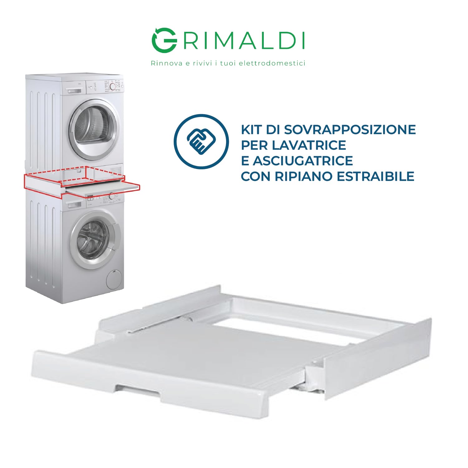 G GRIMALDI 35602039 Kit Sovrapposizione Lavatrice Asciugatrice con Ripiano Estraibile Compatibile con Candy Hoover Iberna Zerowatt — Salvaspazio Universale