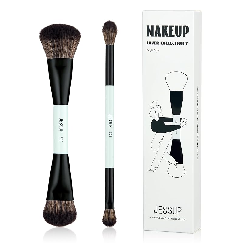 Kit de Pincéis de Maquiagem Jessup T502, Dupla Face para Base, Contorno e Sombra, 2 Unidades