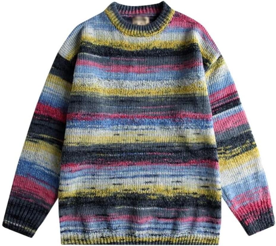 Gerrit レトロなミックスカラーのラウンドネックニットセーター、ゆったりとしたスタイルの男性用、カップル向けのカジュアルで多用途