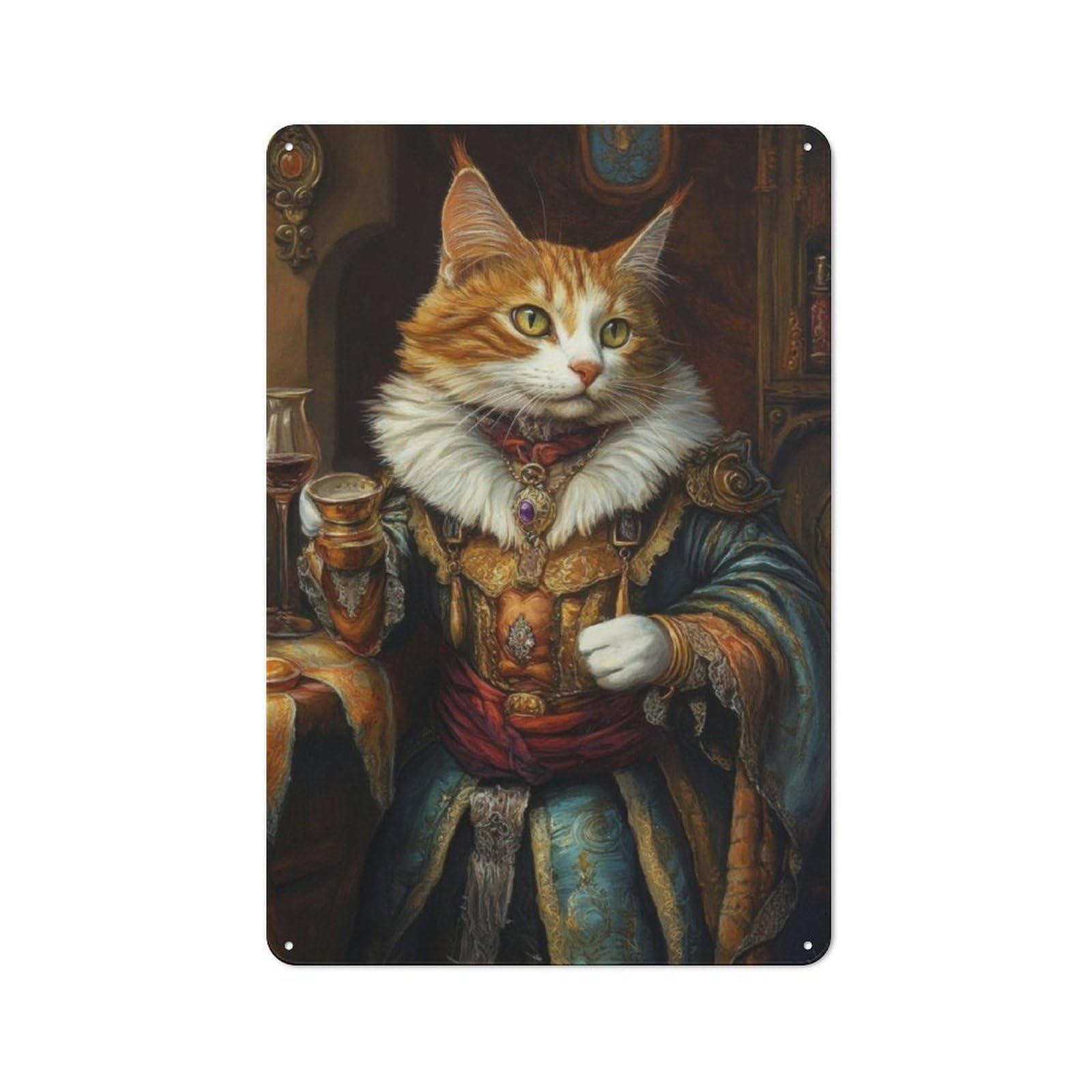 Junmoney Cat In Regal Attire Decorative Tin Sign 30X20cm, Old Fashioned Vintage Wall Decor For Lounge, Study, Pub Or Wall Gallery
