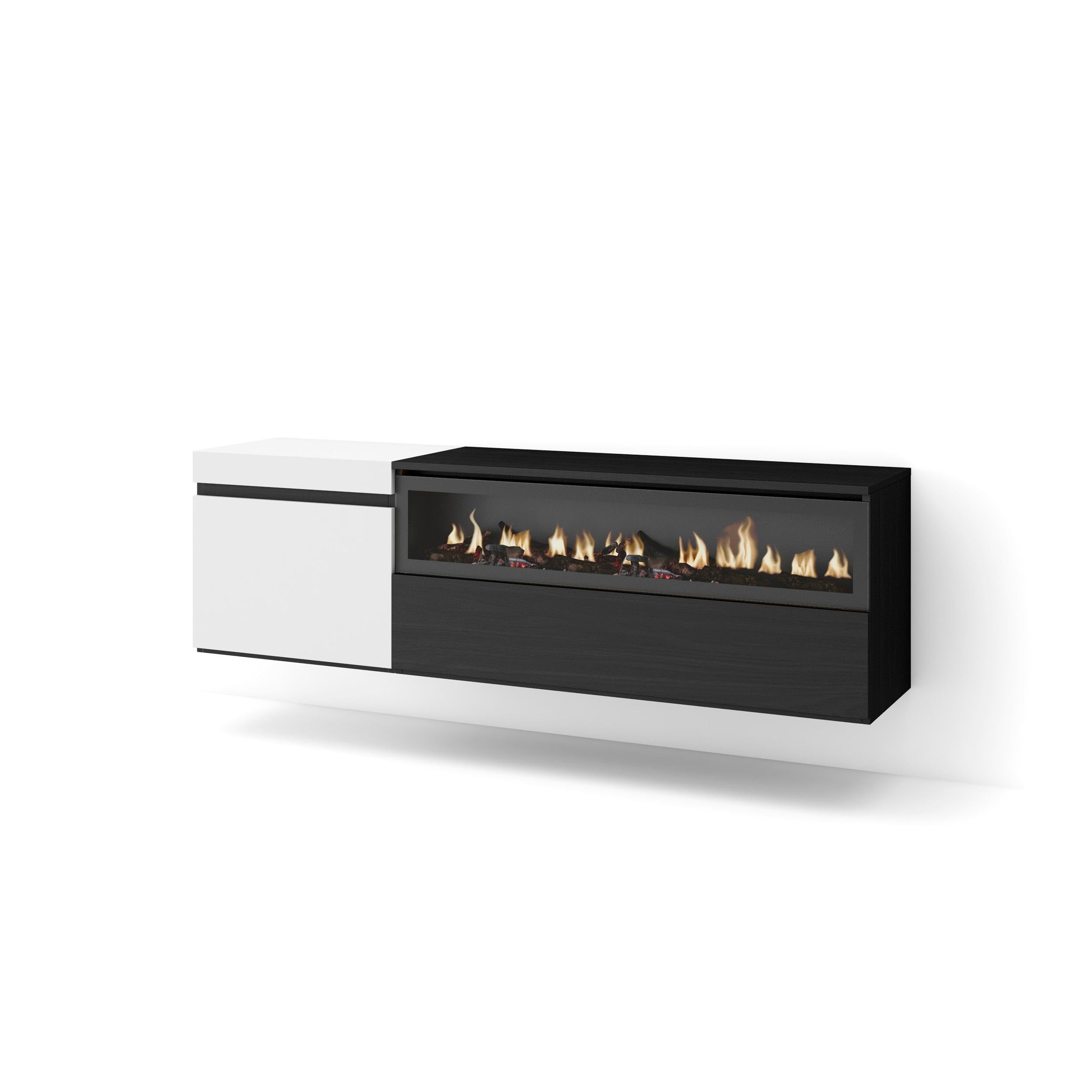 Skraut Home | TV-Meubel, Lowboard | Woonkamer, Eetkamer | 150x45x35cm | Voor tv's tot 65 | Elektrische haard | Moderne stijl | Zwart