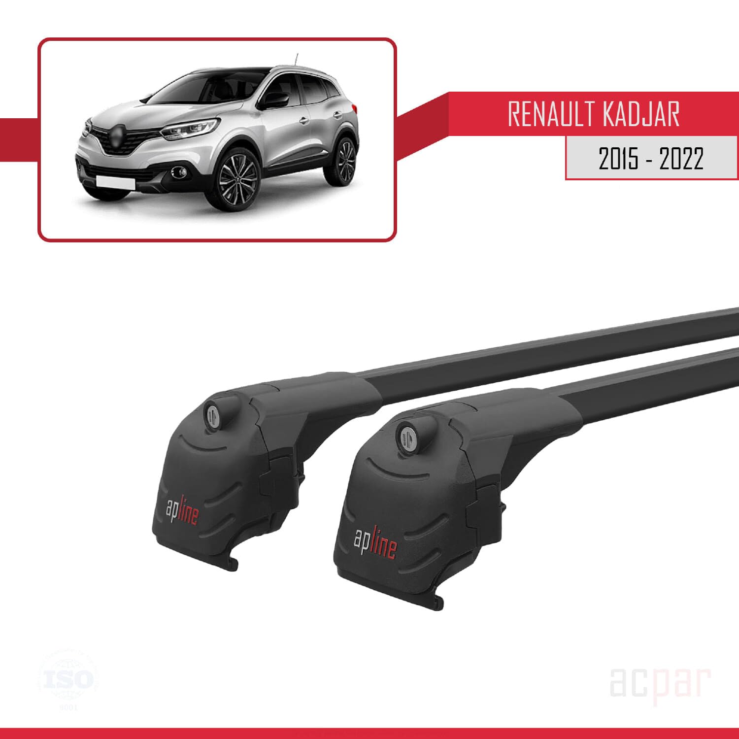 Compatibile con Renault Kadjar 2015-2022 Modello ACE-2 Barre Tetto Portapacchi Auto Barre Portatutto Nero Alluminio 2 Barre