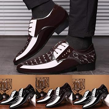 ZHOUYF Wedding Shoes for Men Fashion Modern Classic Business Formal Shoes Casual Lace-up Pointed Toe Leather Oxford Shoes Mens Dress Shoes