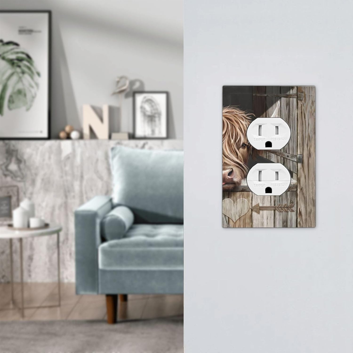 Farmhouse Highland Cow Duplex Outlet Covers Light Switch Cover Decorative Country Rustic Wall Plate Switchplate Receptacle Lightswitch Faceplate for Kitchen Bathroom Bedroom