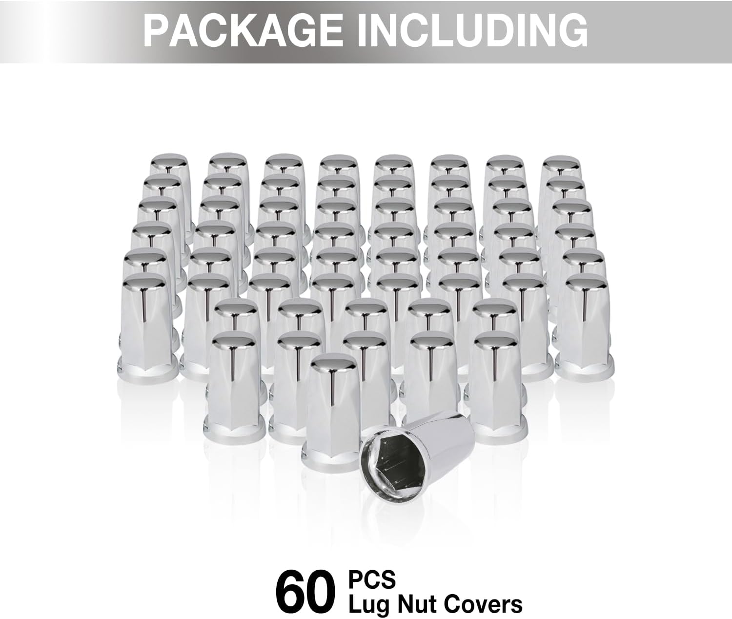 33mm by 3 1/4in Height Chrome Plastic Lug Nut Covers ABS Anti Rust Push-On Nut Cover Caps with Flange for Semi Trucks (Pack of 60)