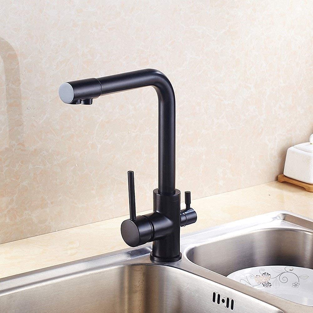 -Grifos, grifos, grifos de fregadero de cocina fríos y calientes Grifo de cocina de agua potable Grifo de cocina de latón macizo Asas dobles Caño giratorio de 360 ​​​​grados Grifo de filtro mezclador