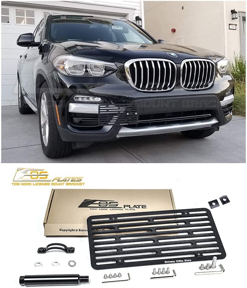 Extreme Online Store Replacement for 2018-Present BMW G01 X3 | EOS Version 2 Front Bumper Tow Hook License Plate Relocator Mount Bracket Tow-458-V2 (Full Size)