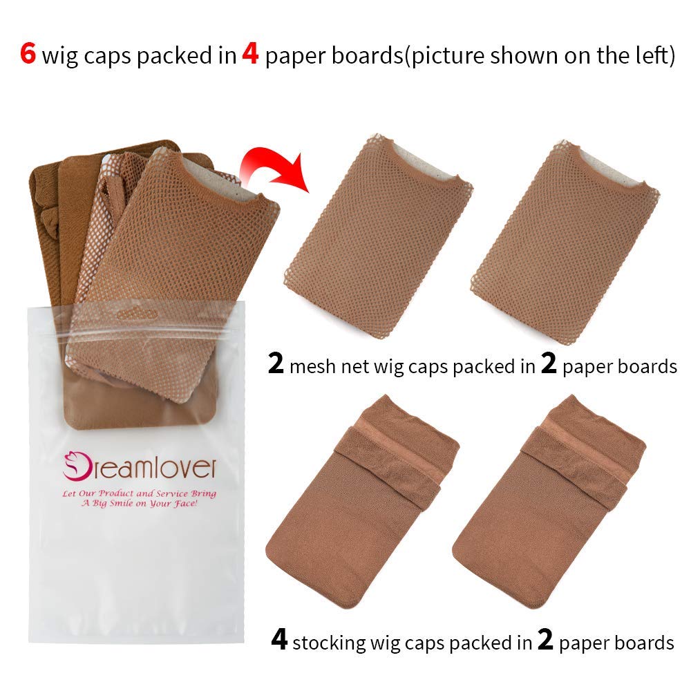 Dreamlover Brown Stocking Wig Caps and Mesh Wig Caps for Women, 6 Pack