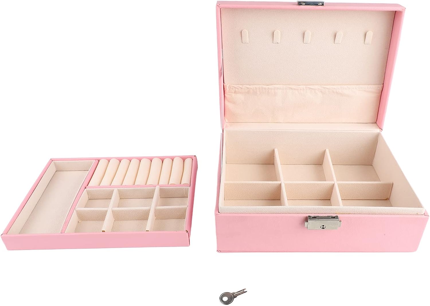 Large Jewelry Storage Box for Women Girls Double Layers Detachable Partition PU Jewelry Display Case for Necklace Ring