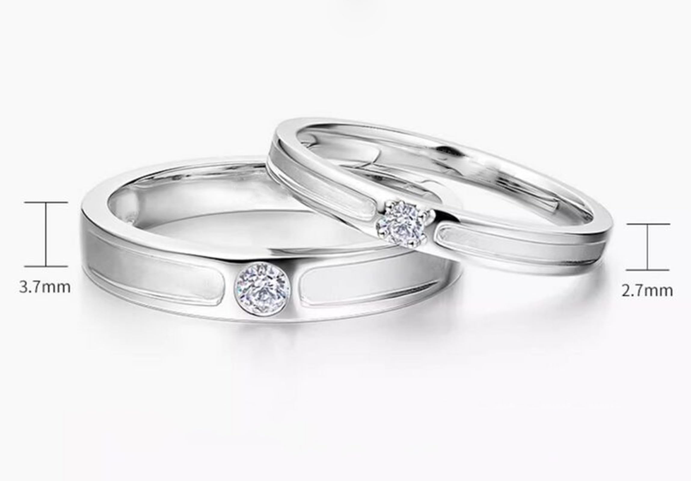 Anillo de oro blanco 585, anillo de boda de oro real de 14 K con diamante de 0,07 quilates, anillos de compromiso auténticos, aptos para hombres de 3,7 mm, talla 66 (21.0)