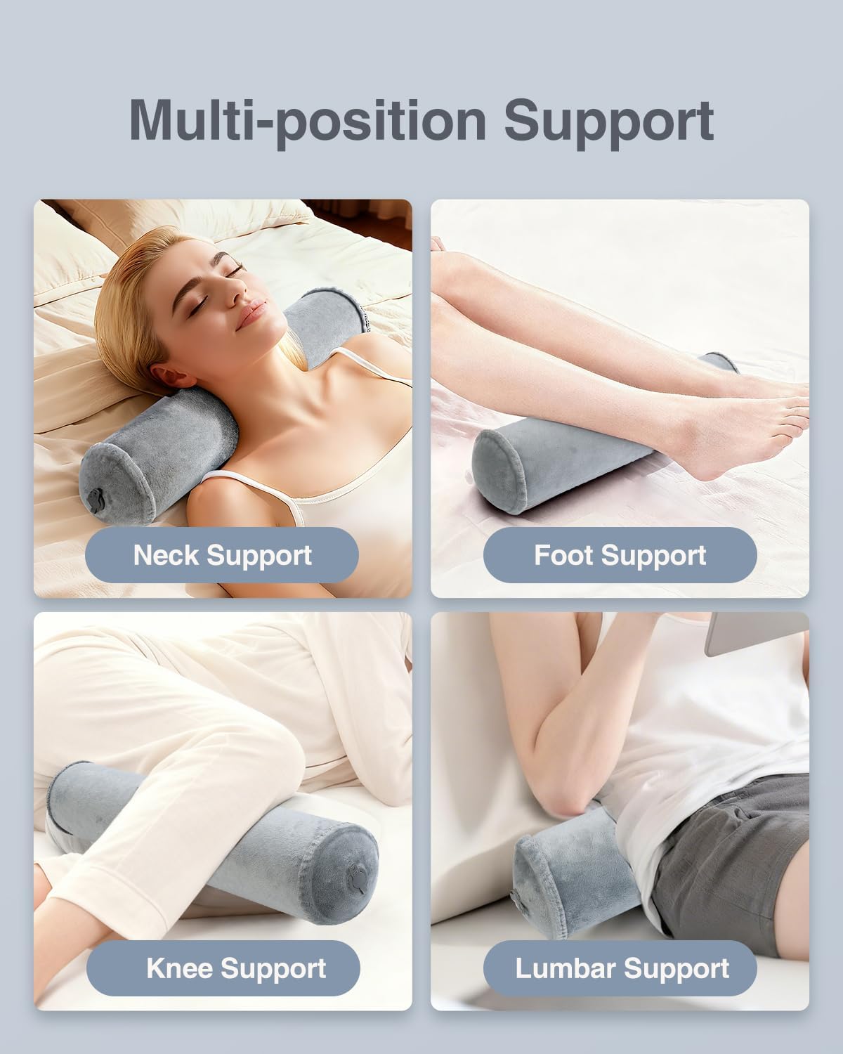 Luxtude Inflatable Neck Roll Pillow for Sleeping, Travel Cervical Pillow for Neck Pain Relief, Cylinder Support Pillows Round Bolster Pillows for Bed, Lumbar Roll, Legs, Back and Yoga (Grey-3.9in) - Image 6
