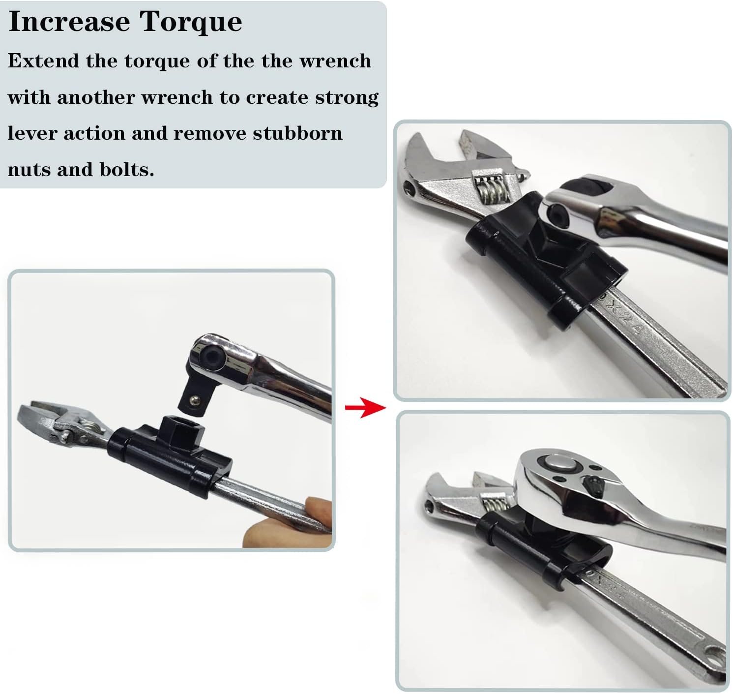 Universal Wrench Extender for 1/2 Inch Drive Breaker Bars / 21mm Hex Drive Wrench, Wrench Extension Tool for More Leverage on Stubborn Nut and Bolt, Extended Wrench Adapter for Cheater Bar