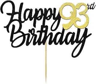Happy 93rd Birthday Cake Toppers Glitter 93rd Anniversary Cake Topper 93 Years Loved Bday Decorations 93 Gold Birthday Cake Decorations Ninety-three Party Supplies for Women Men(Black Gold)