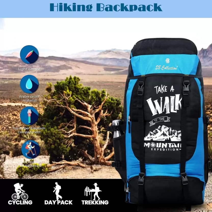 Image of SB Collection 60 L Hiking Rucksack, Water Repellent 600D Oxford Canvas, Unisex Trekking and Camping Travel Bag