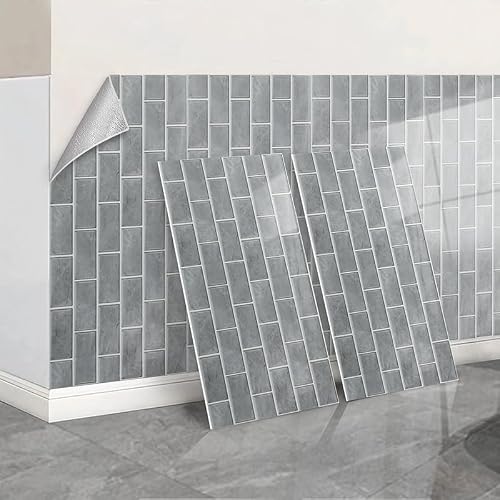Lmysxaoz 04-Grey Brick Grey Brick Stick On Tiles Self Adhesive Wall For Kitchen Bathroom 60Cmx30cm Peel And Tile Stickers Thicken Vinyl Waterproof Walls,30Pcs=57Sq.ft