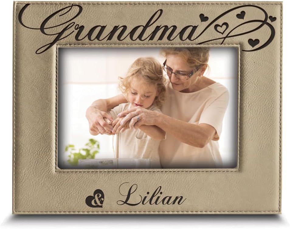 BELLA BUSTA-Personalize Grandma and Me Theme- Grandma, Grandmother, Grandparents-Engraved Leather Picture Frame -(5 x 7 Horizontal)