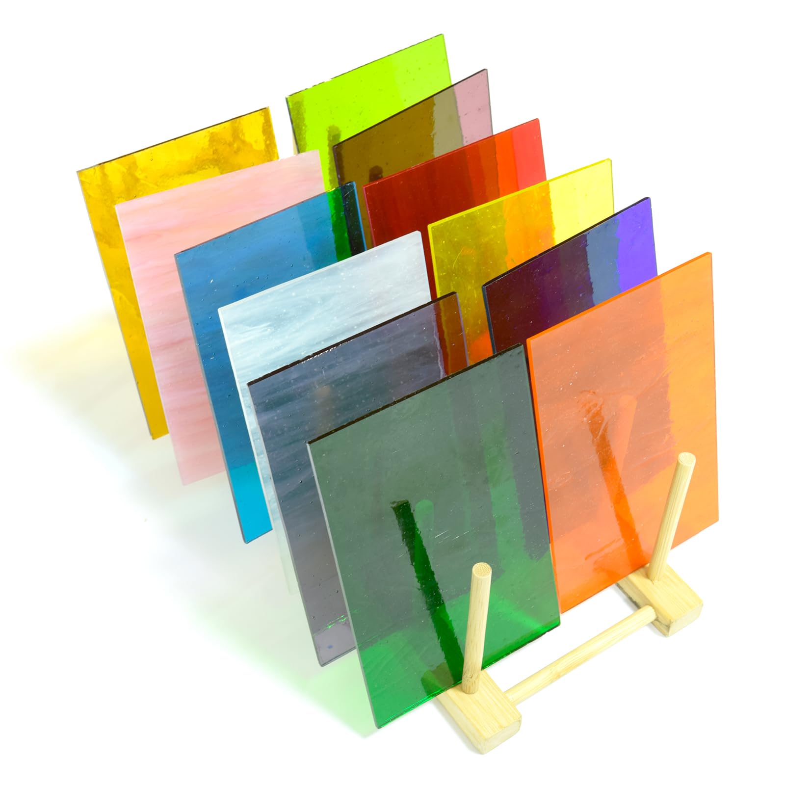 Hojas de vidrio de color de texturas mixtas de 4 x 6 pulgadas de vidrio de catedral para manualidades y fabricación de mosaicos, 6 x 4 pulgadas, 12 texturas variadas (transparente-A)
