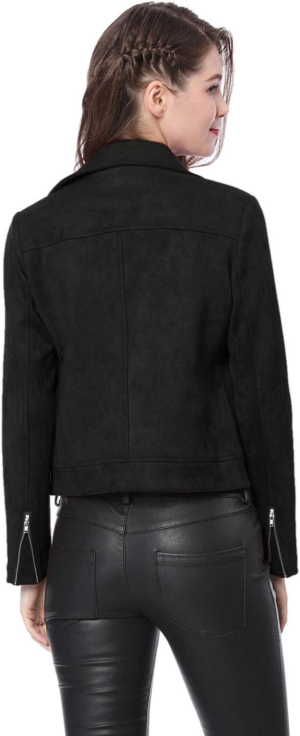 Allegra K Women's Short Soft Zip Up Faux Suede Biker Moto Jacket - Image 5