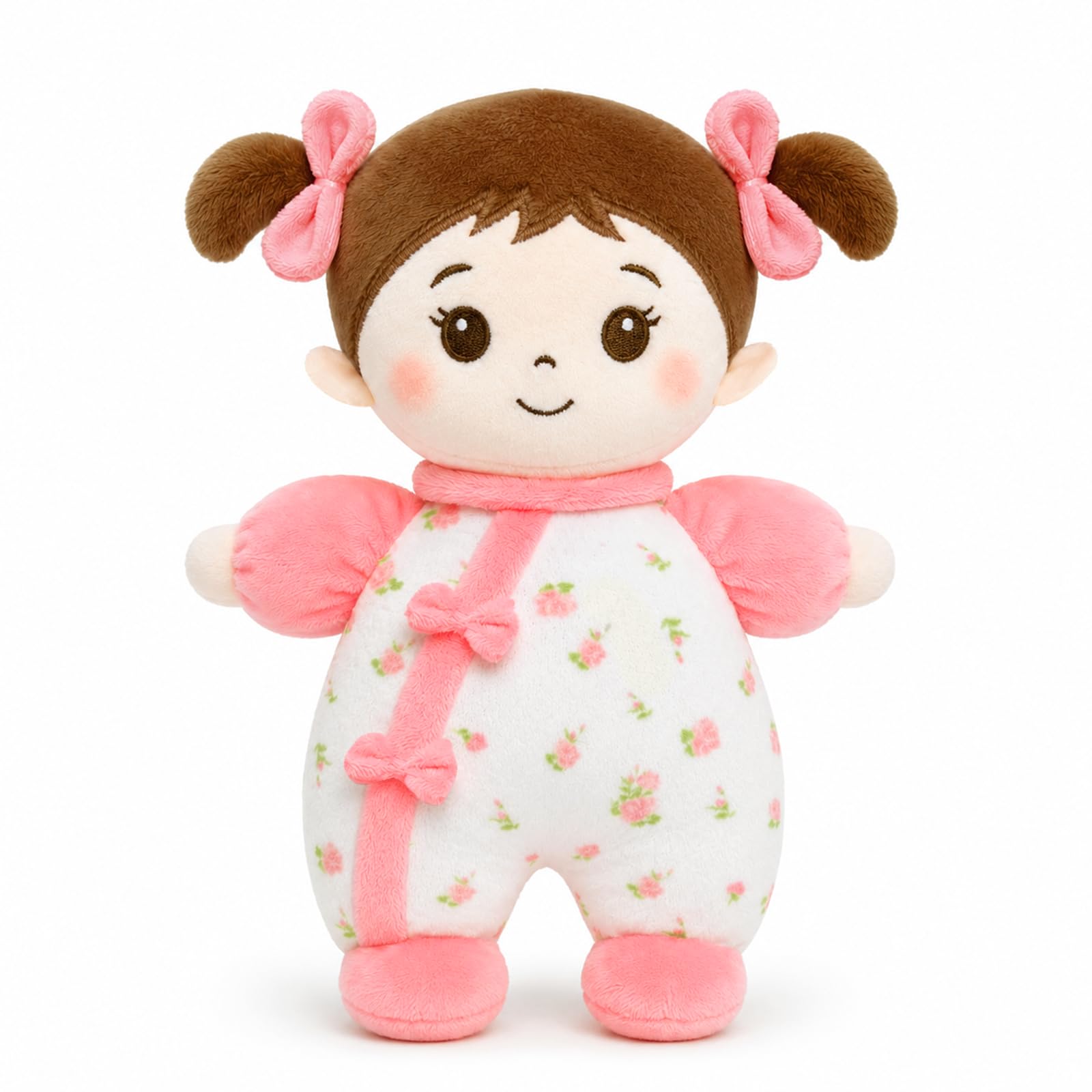 Xfrog Soft Baby Doll Plush Toy, First Babies Rag Dolls for Girls Infants, Cuddly Stuffed Companion Toys Gifts for Birthday Flower Baby