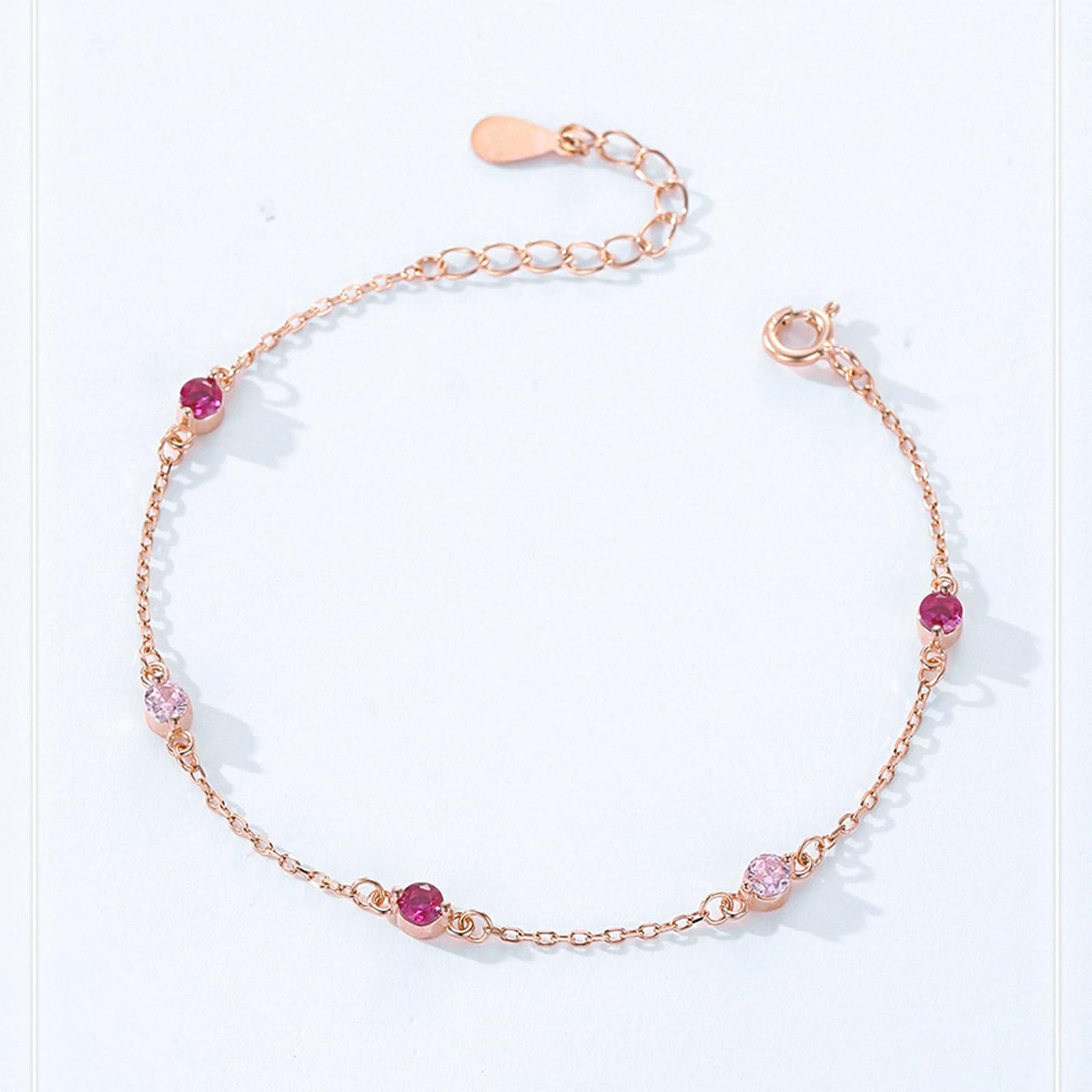 Delicadas pulseras para mujer con zafiro rosa creado y rubí creado, elegantes pulseras de 18 quilates para mujer