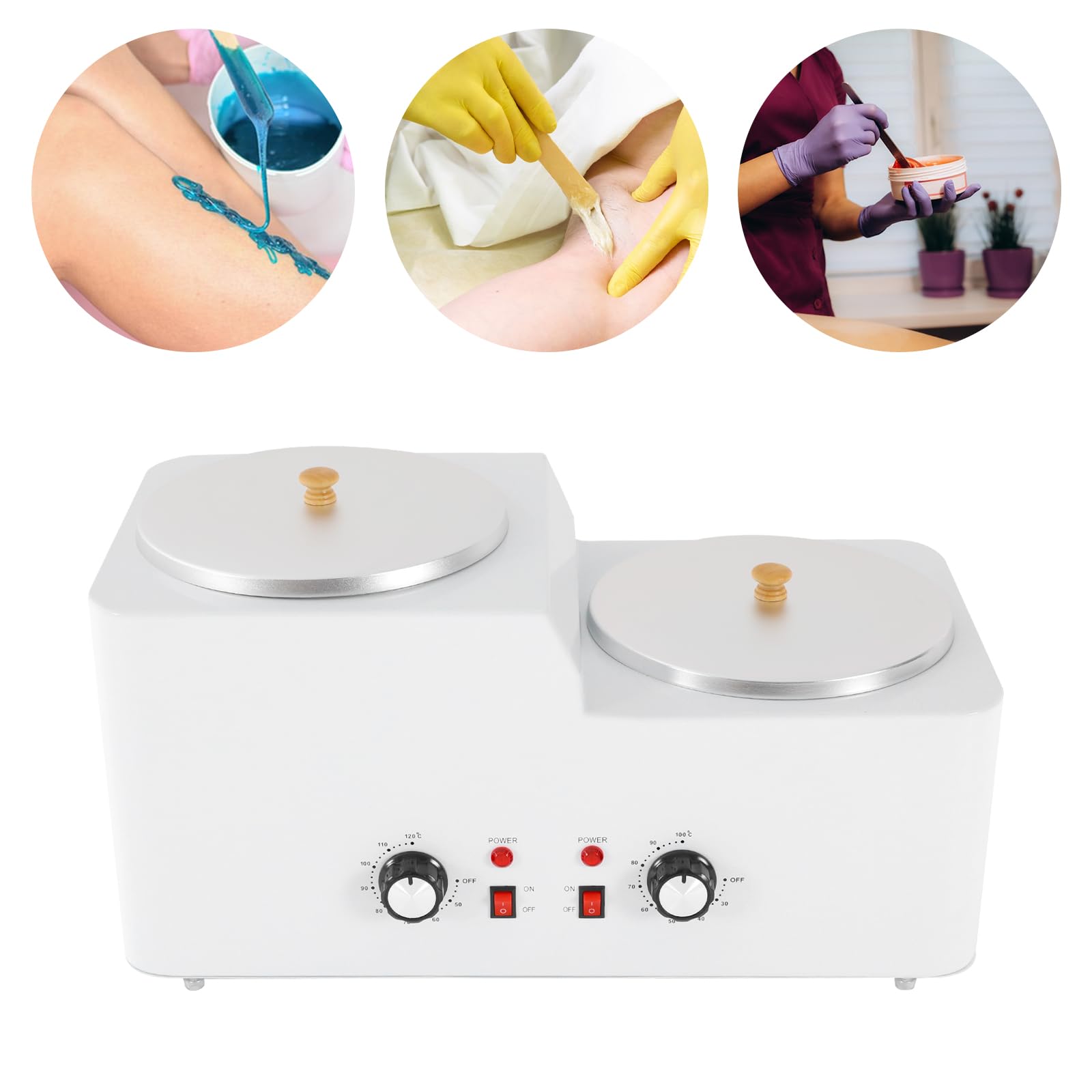 Calentador de cera eléctrico, calentador de cera de doble olla de 600 W, cera depilatoria, calentador de cera caliente de temperatura ajustable para el cuidado de la piel profesional y en casa
