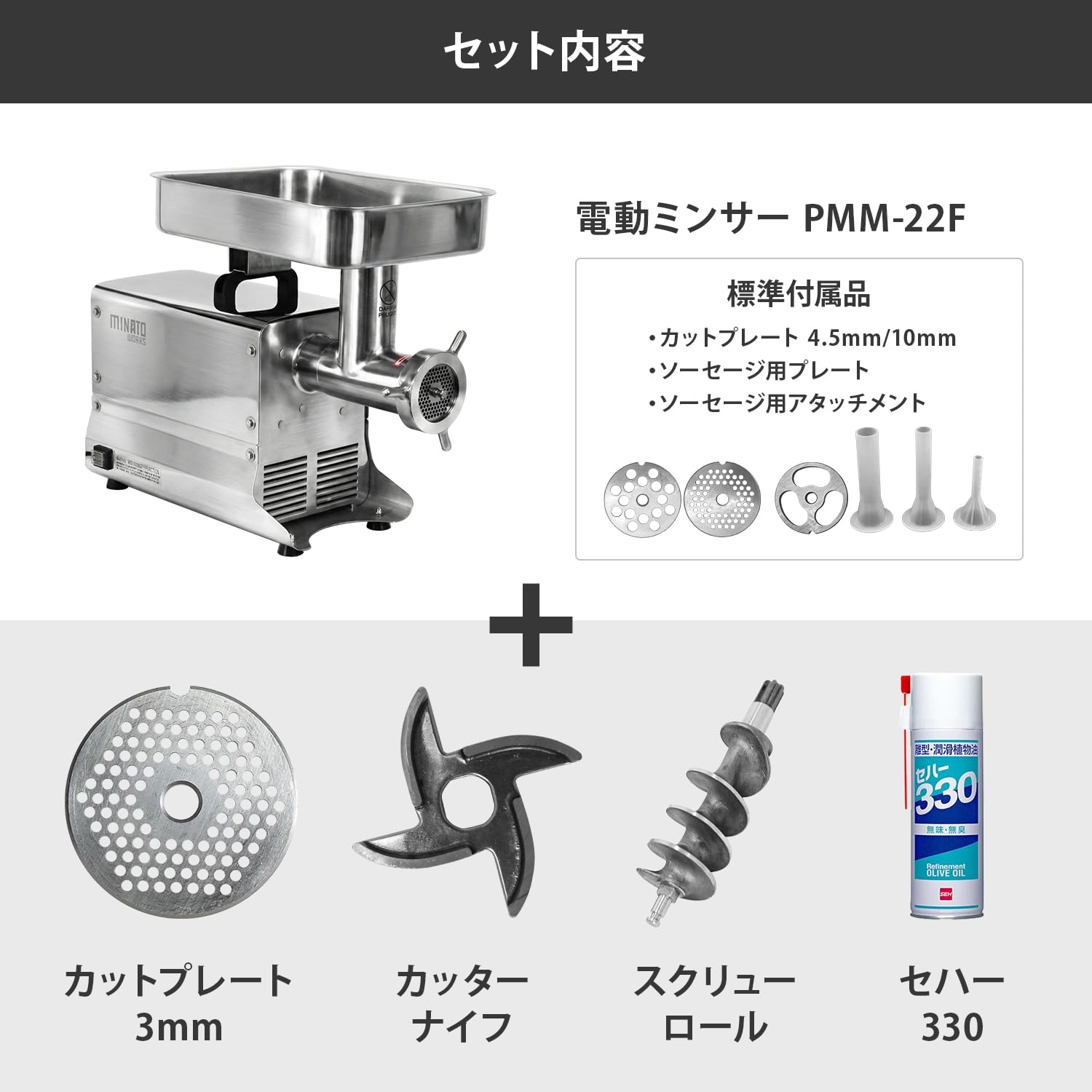【送料無料】ミナト　業務用電動ミンサー MINATOWORKS（ミナトワークス） ミナト 業務用ステンレス製 電動