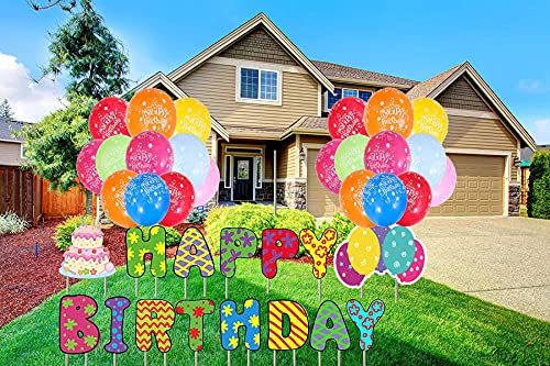 AIYANG Happy Birthday Yard Sign Birthday Yard Signs Happy Birthday Yard Signs with Stakes Yard Letters Happy Birthday Sign for Yard Stakes Colorful Balloons for Yard Garden Outdoor Lawn Decorations