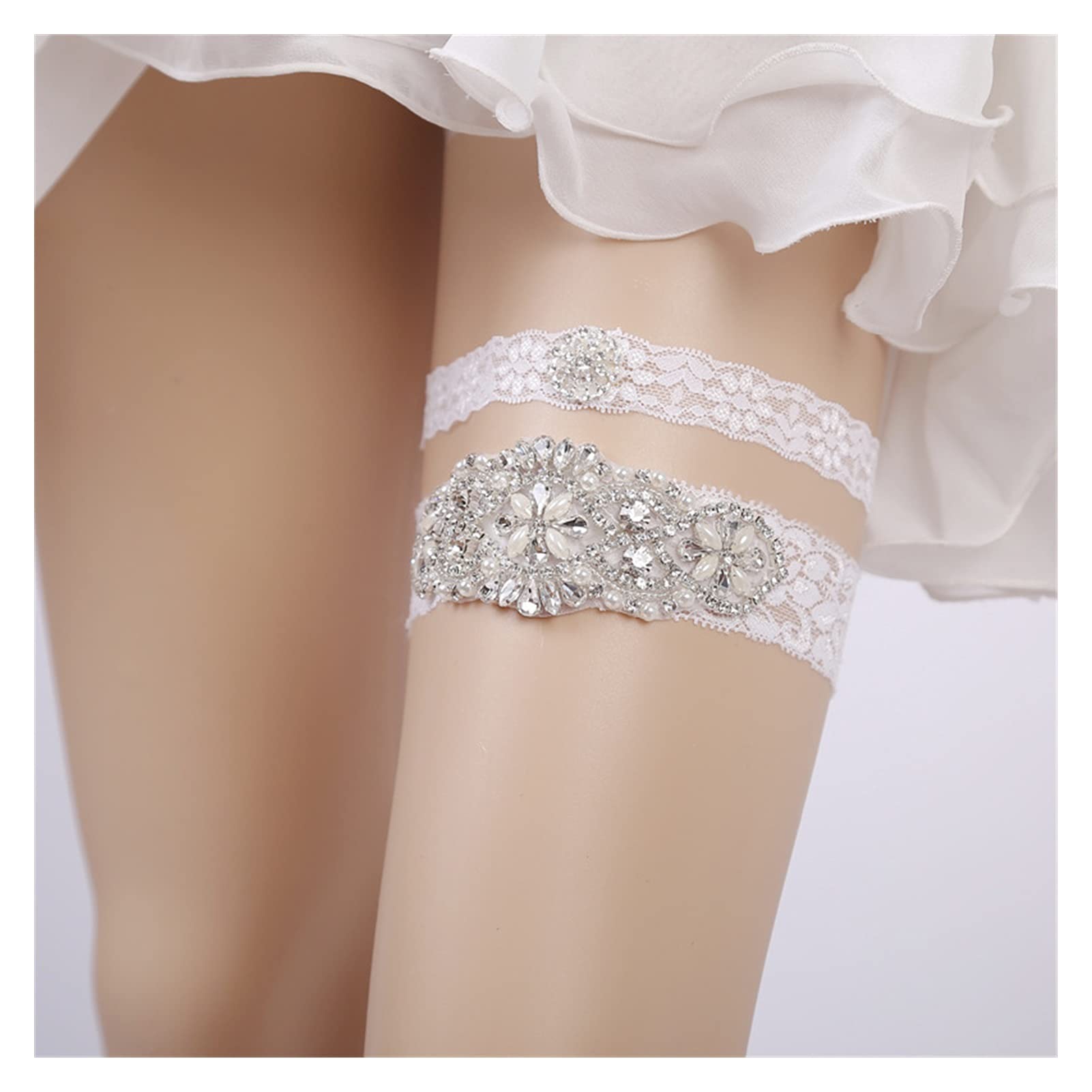 ACiyD Giarrettiera di Pizzo per la Sposa da Sposa Giarrettiera Elastica Fatta a Mano con Fiore di Strass (Colore : Bianco) (Bianco) (Bianco)