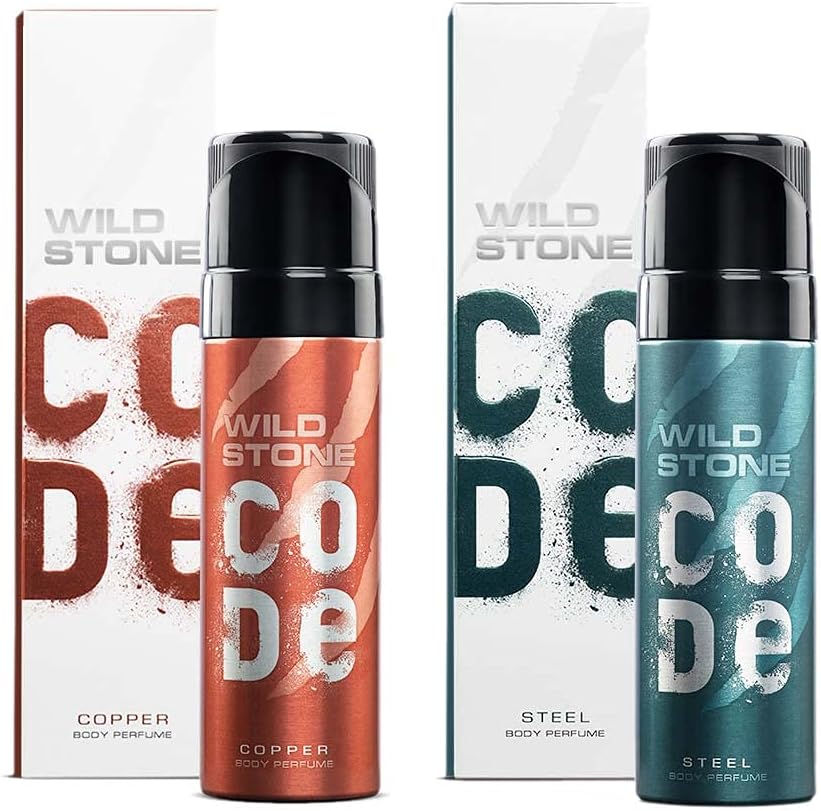 WILD STONE CODE Steel And Copper Long Lasting No Gas Body Perfume For Men, Pack Of 2 (150Ml Each), Spray