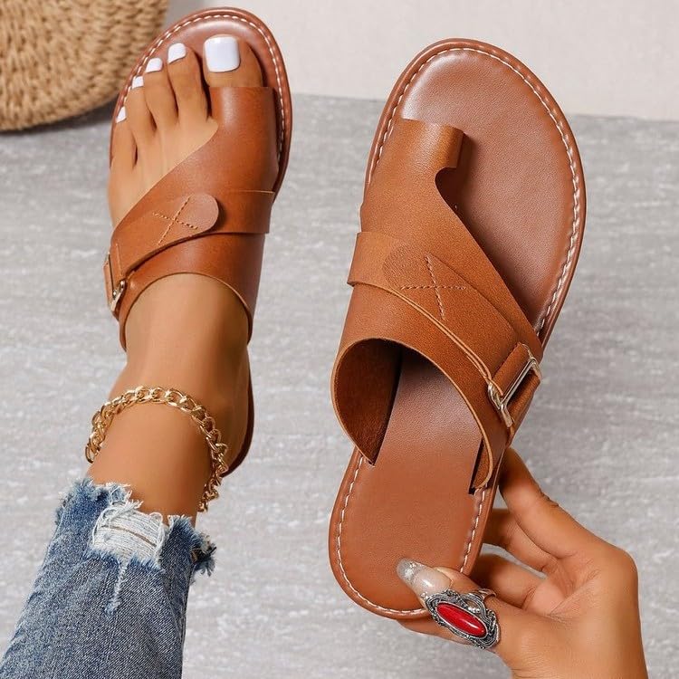 Lightweight Orthopedic Sandals Made of Premium Leather - Open Toe Ring Loop Orthopedic Strap Flip Flops4