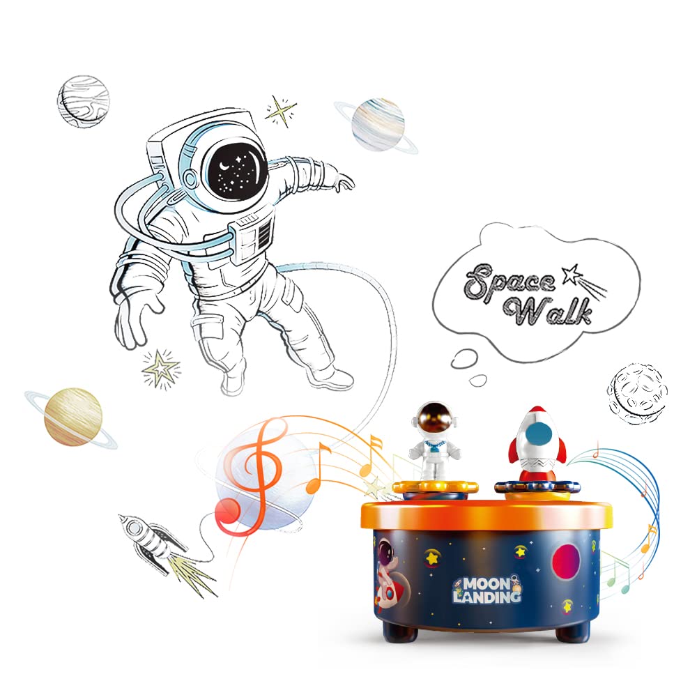 WEofferwhatYOUwant Caja de Música Espacial Infantil – Astronauta y Cohete Giratorios – Melodía Fly Me to the Moon – Sin Pilas – Tarta Cumpleaños – Regalo Niños Navidad Fiesta Decoración Lunar