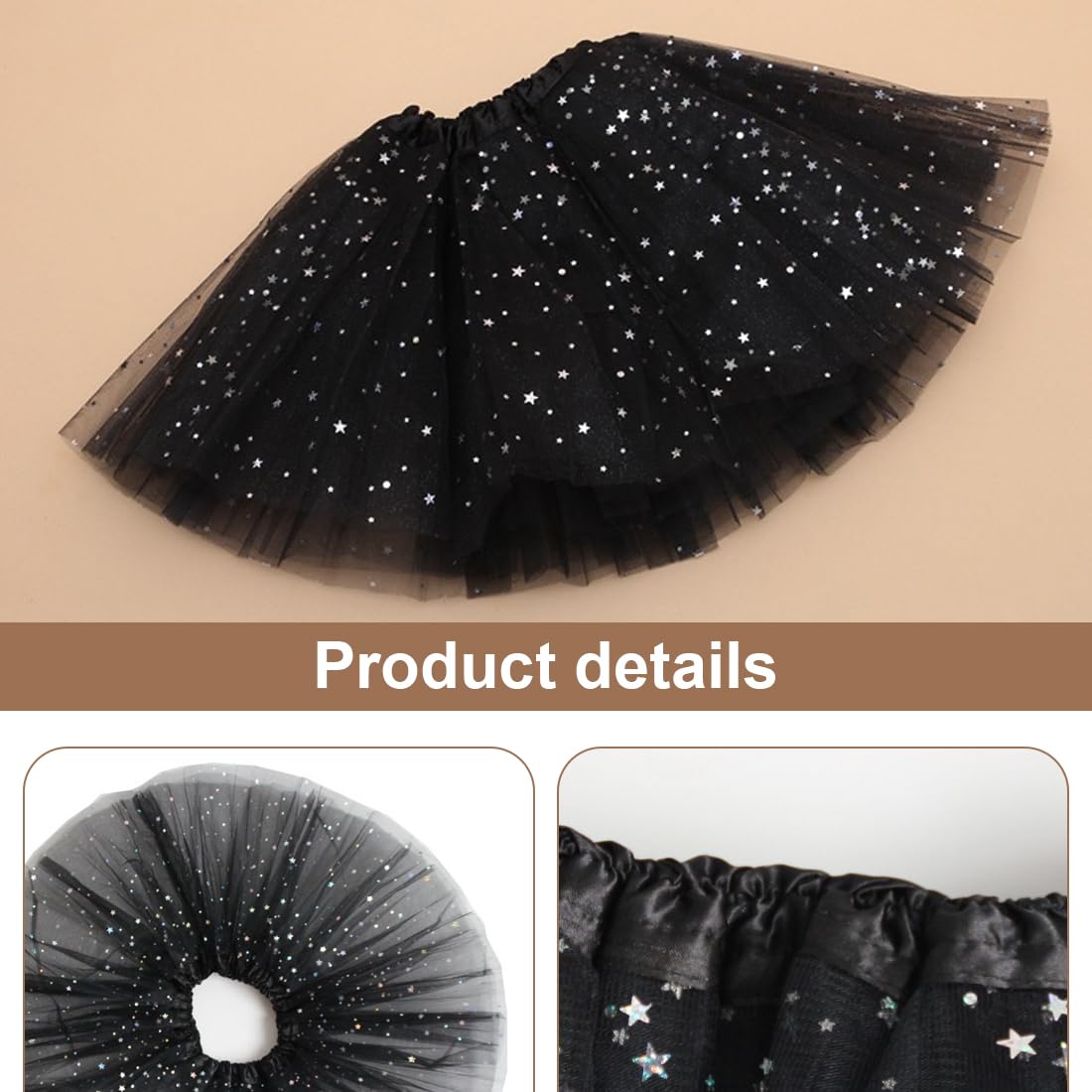 AYBUY Jupe Tutu Pour Femme Avec Paillettes Étoiles,3 Couches Jupe En