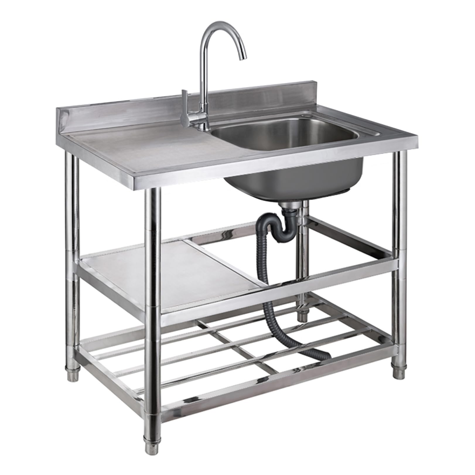 ZQFHSX Freestanding Stainless Steel Sink Single Bowl Kitchen Catering with Workbench, Commercial Utility Outdoor for Restaurant Garage Courtyard