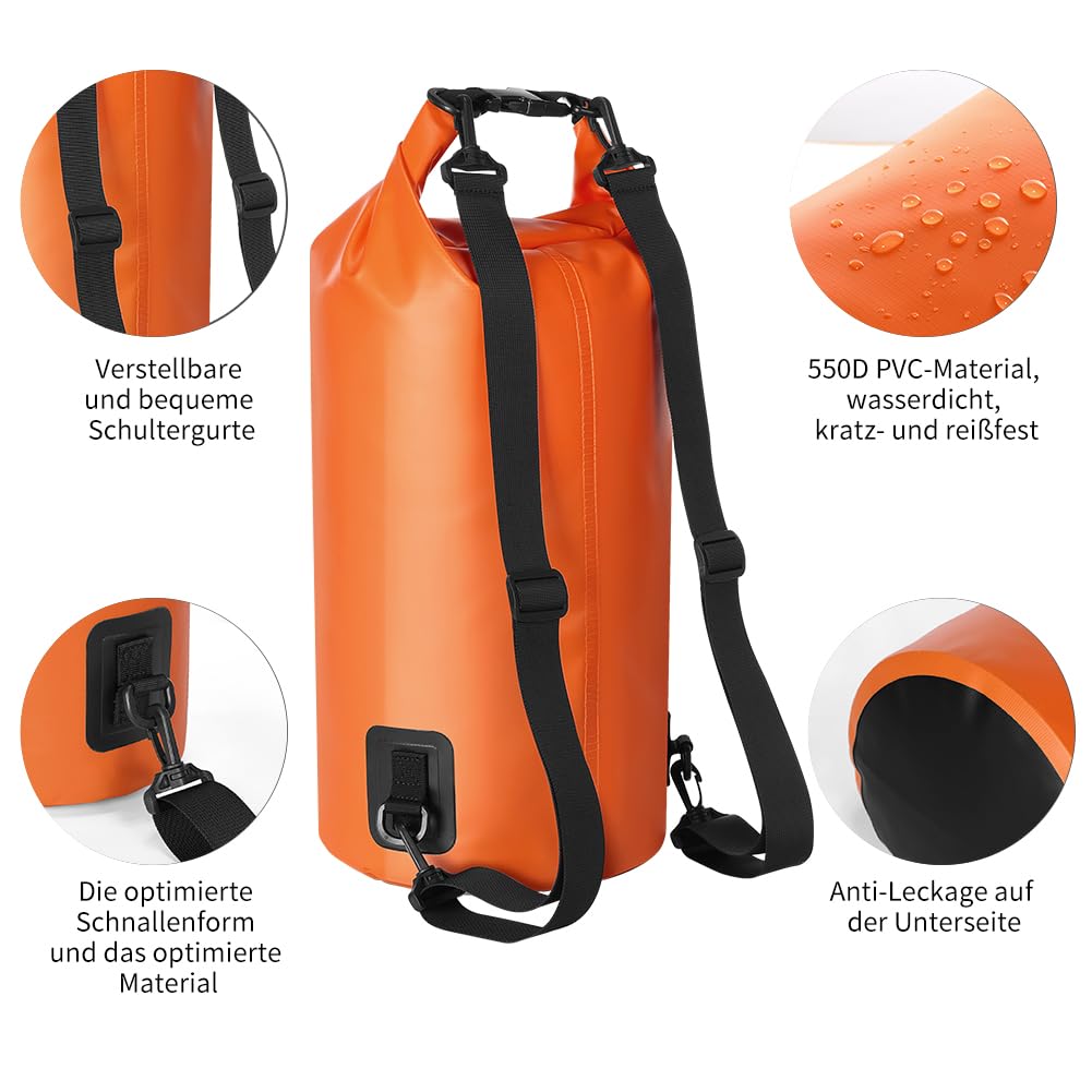 KYG Dry Bag Borsa Impermeabile, 5L/10L/20L, con Custodia Impermeabile per Cellulare, Borsa Asciutta per Spiaggia e Sport All'aperto, Escursionismo, SCI, Pesca, Arrampicata, Campeggio, Surf, Rafting