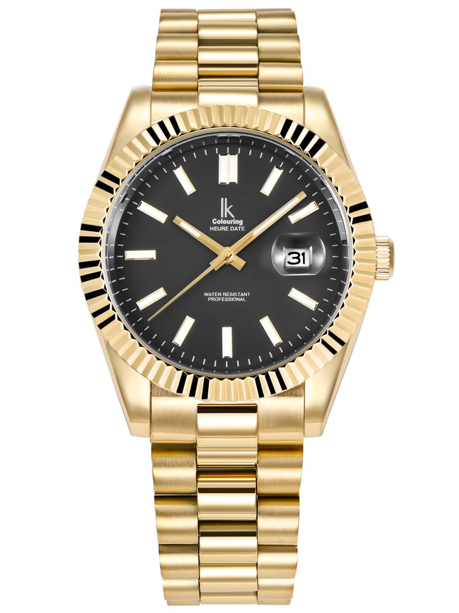 Alienwork IK Reloj Hombre Mujer Calendario Correa de Metal